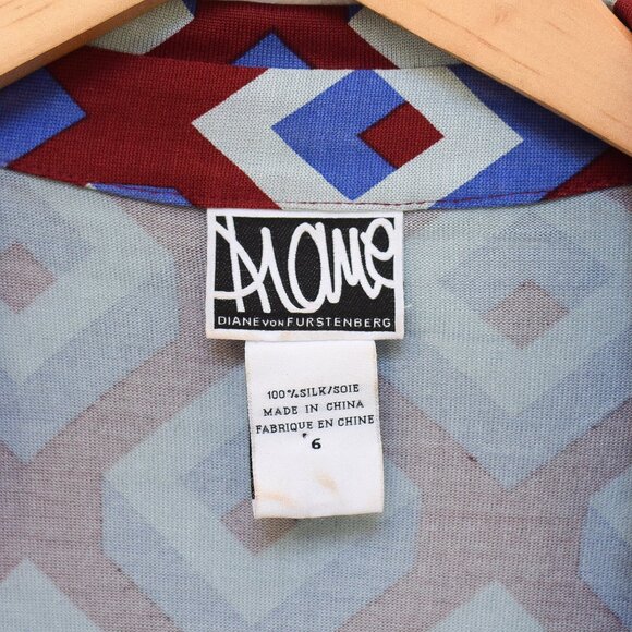 Diane Von Furstenberg Jeanne Silk Red & Blue Geometric Wrap Dress Size 6 Retro - Picture 8 of 12